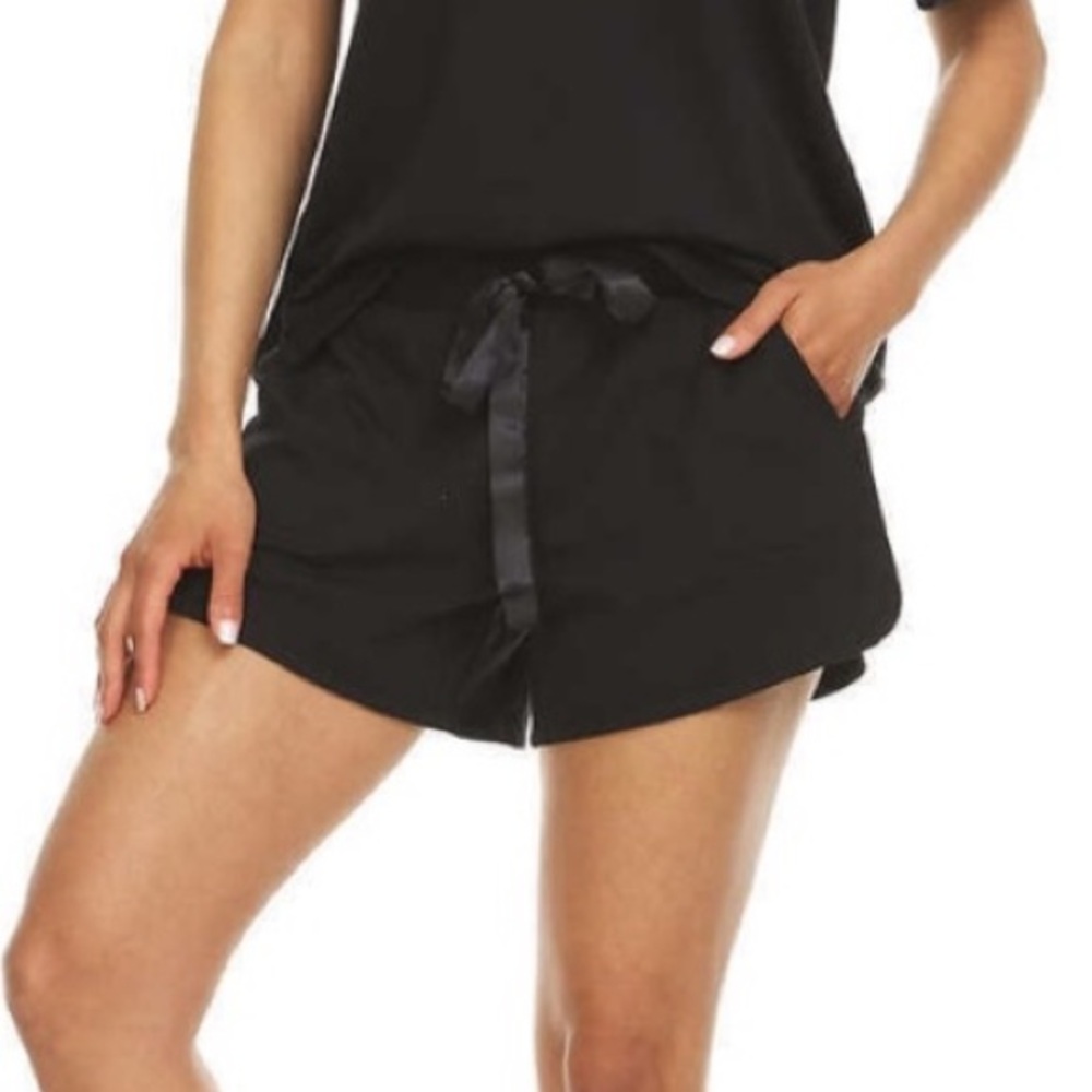 Flora Nikrooz Black French Terry Drawstring Lounge Sleep Shorts Size Large